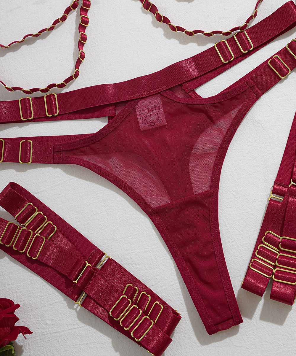 Crimson Desire Strappy Lingerie Set