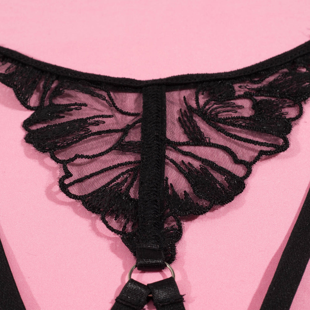 Obsidian Bloom Embroidered Harness Lingerie Set