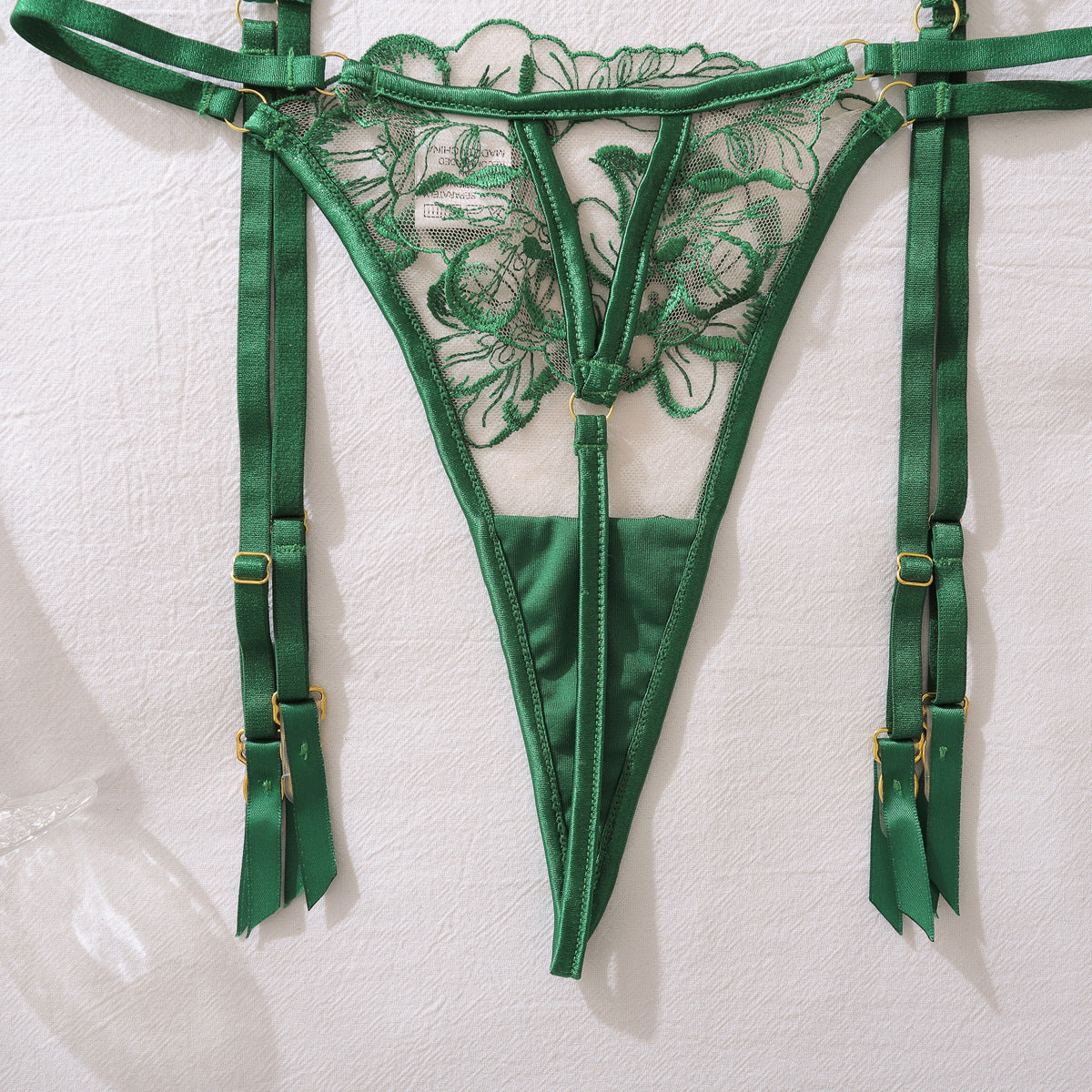 Emerald Enchantment Embroidered Lingerie Set