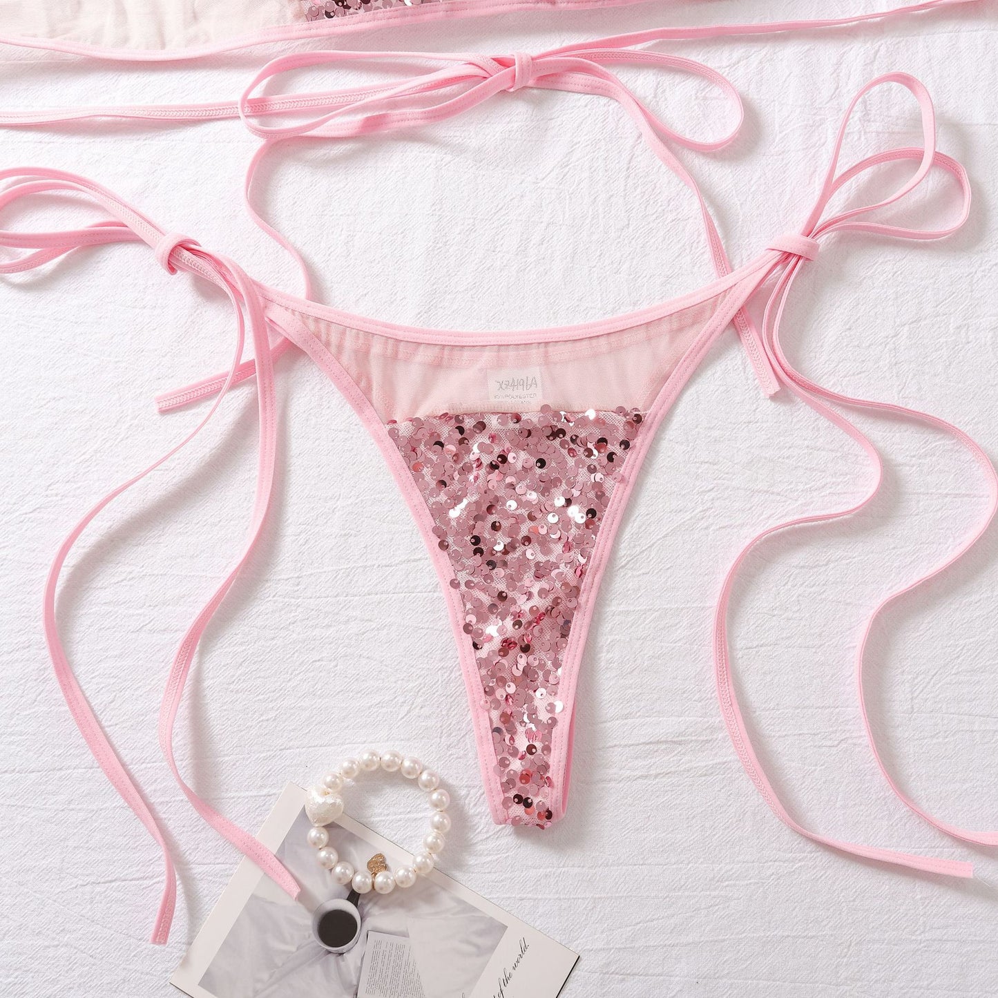 Sugar Rush Pink Sequin Tie-Up Lingerie Set