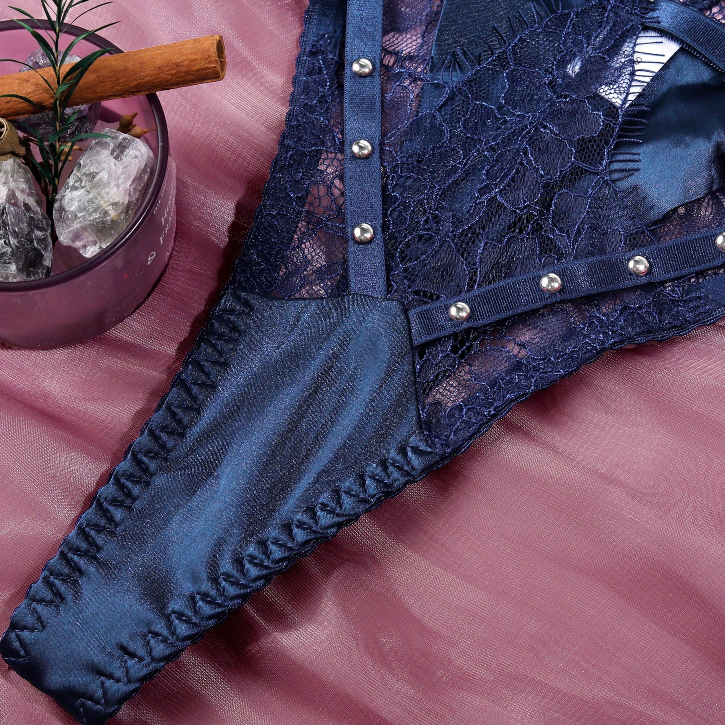 Midnight Reverie Embellished Lingerie Set