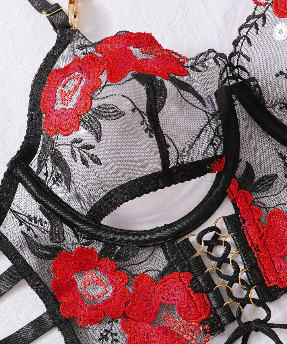 Forbidden Rose Embroidery Bustier Set