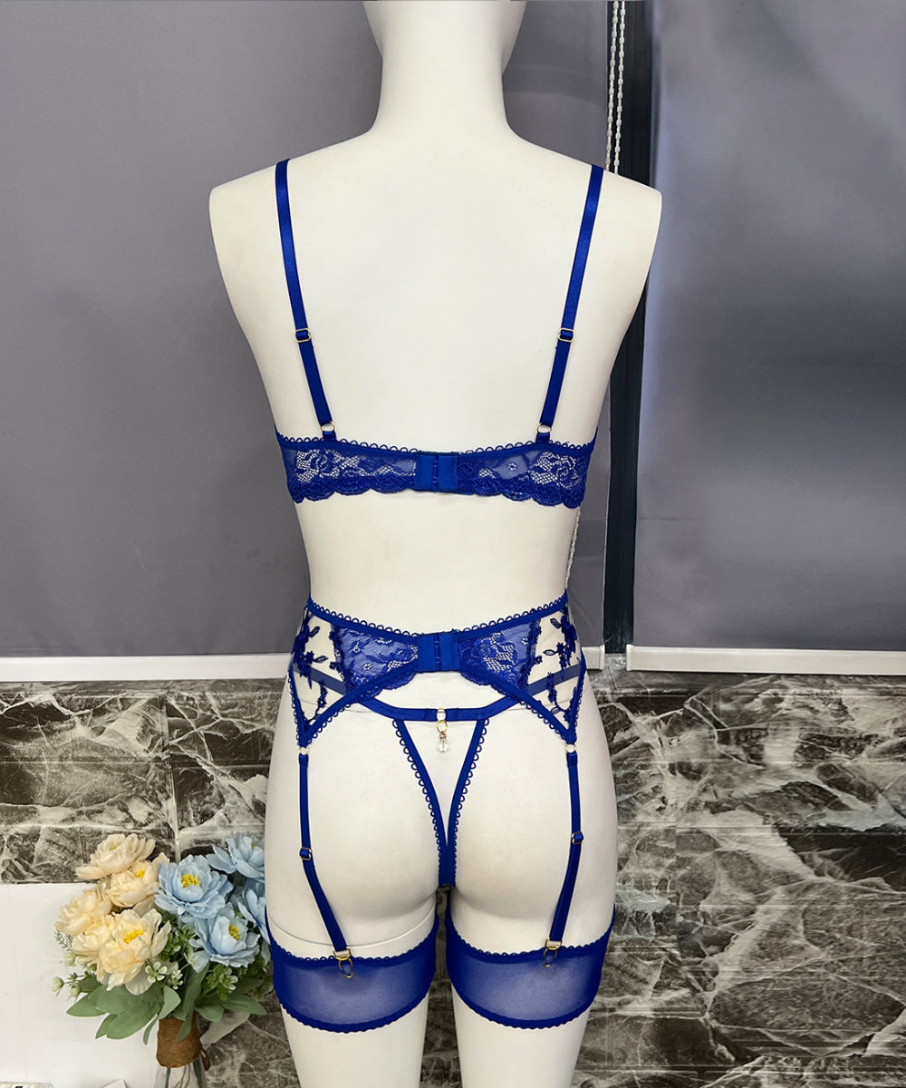 Midnight Fleur Sapphire Embroidered Lingerie Set