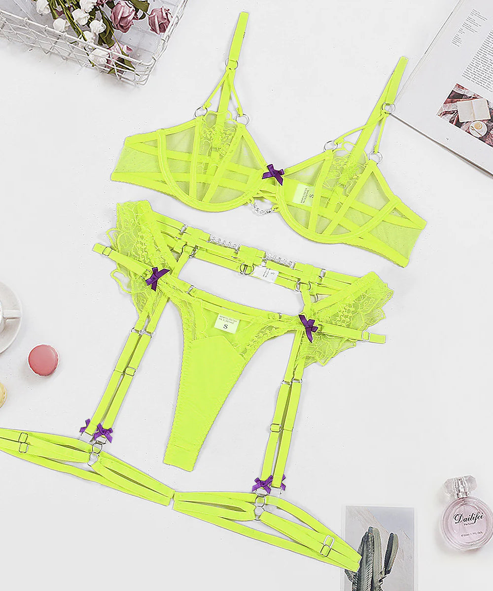 Electric Venus Strappy Neon Lingerie Set