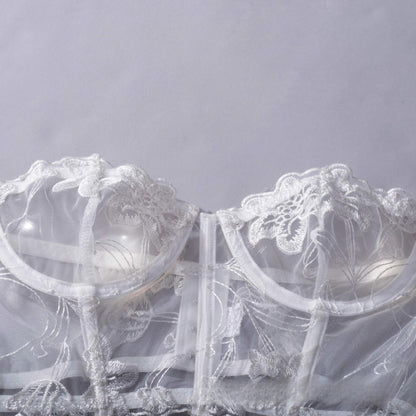 Angelique – Weißes Bustier-Set aus geblümtem Netzstoff