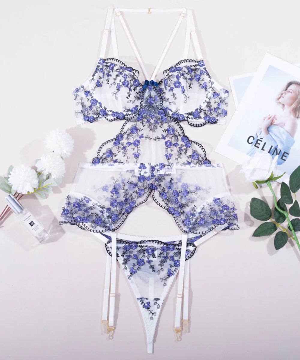 Twilight Meadow Embroidered Lingerie Set