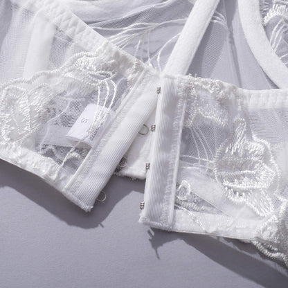 Angelique – Weißes Bustier-Set aus geblümtem Netzstoff