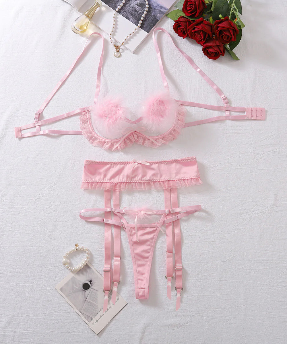 Sugar Tease Pink Feather Lingerie Set