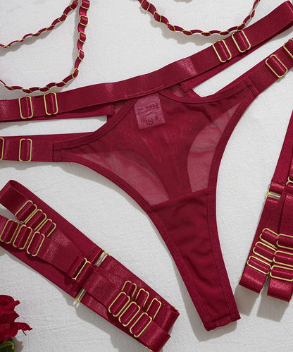 Crimson Desire Strappy Lingerie Set