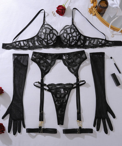 Midnight Enigma Embroidered Lingerie Set