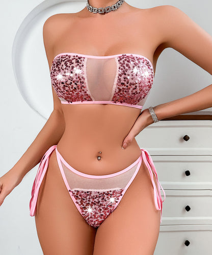 Sugar Rush Pink Sequin Tie-Up Lingerie Set