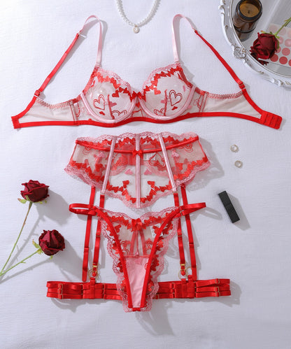 Amour Flame Embroidered Heart Lingerie Set