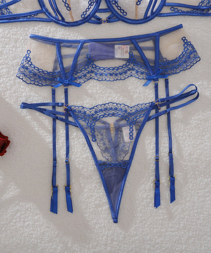 Midnight Inferno Embroidered Lingerie Set (Blue & Black)