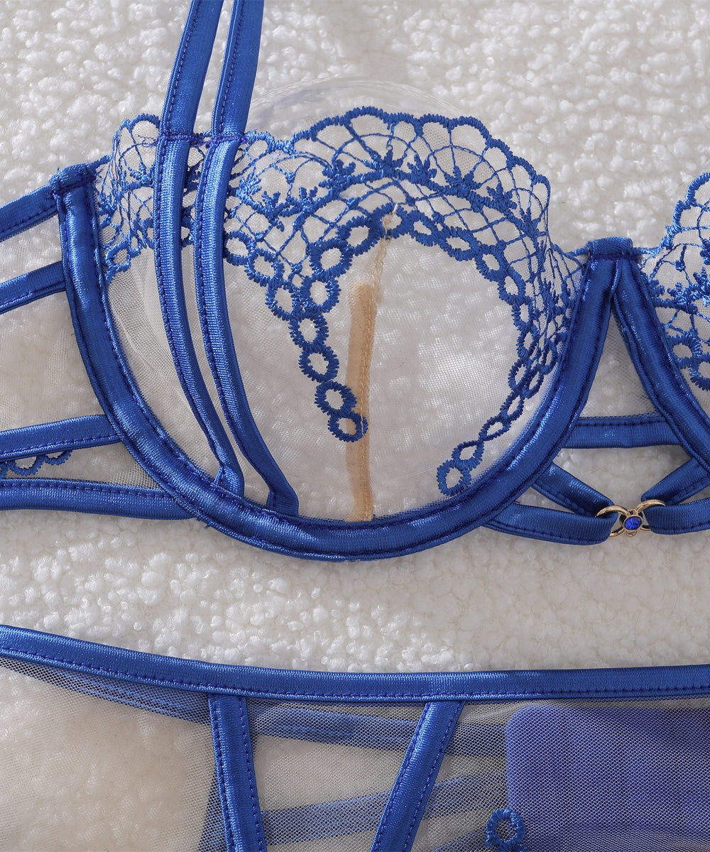 Midnight Inferno Embroidered Lingerie Set (Blue & Black)