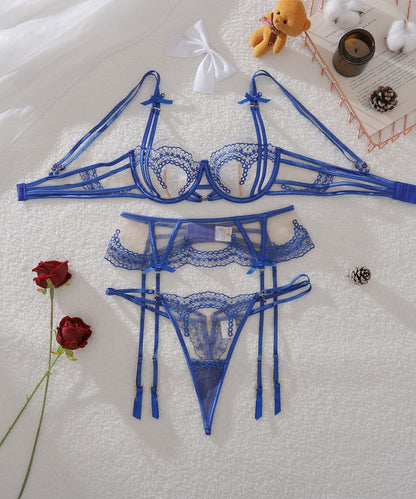 Midnight Inferno Embroidered Lingerie Set (Blue & Black)