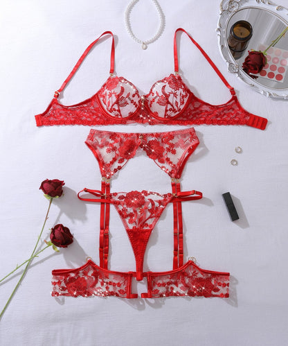 Scarlet Seduction Floral Burlesque Lingerie Set