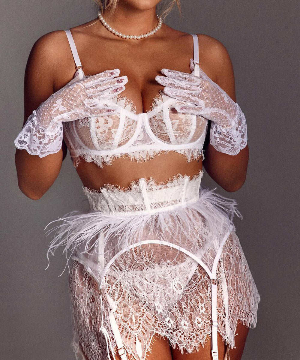 Enchanted Grace Feather & Lace Lingerie Set