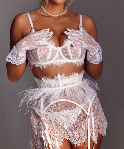 Enchanted Grace Feather & Lace Lingerie Set