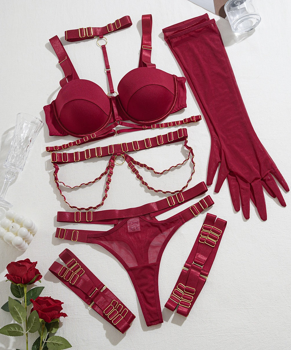 Crimson Desire Strappy Lingerie Set