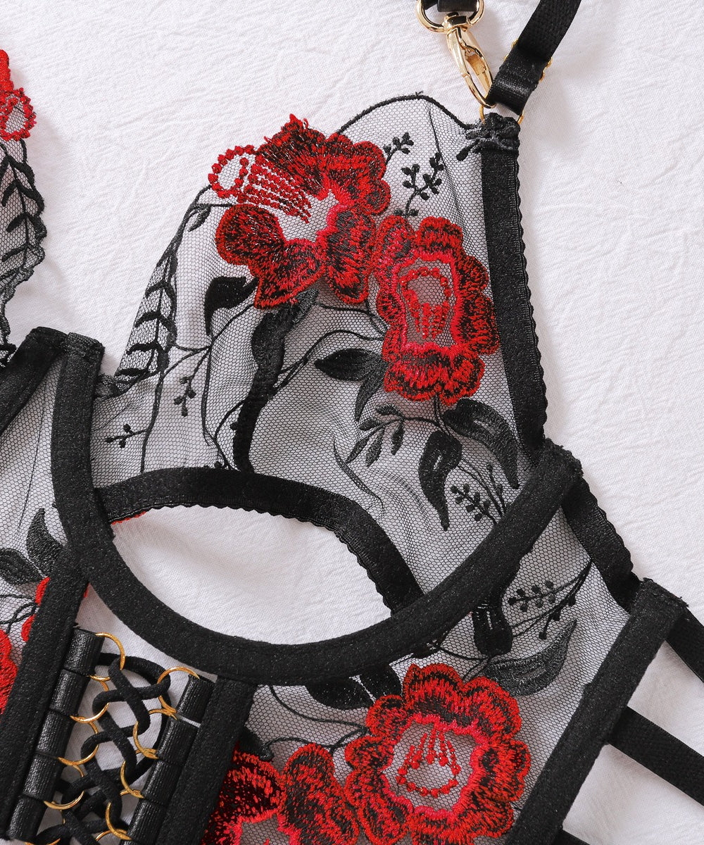 Forbidden Rose Embroidery Bustier Set