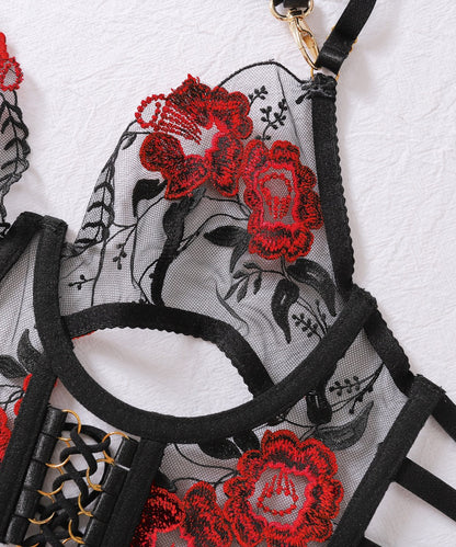 Forbidden Rose Embroidery Bustier Set