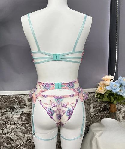 Whispering Petals Floral Embroidered Lingerie Set