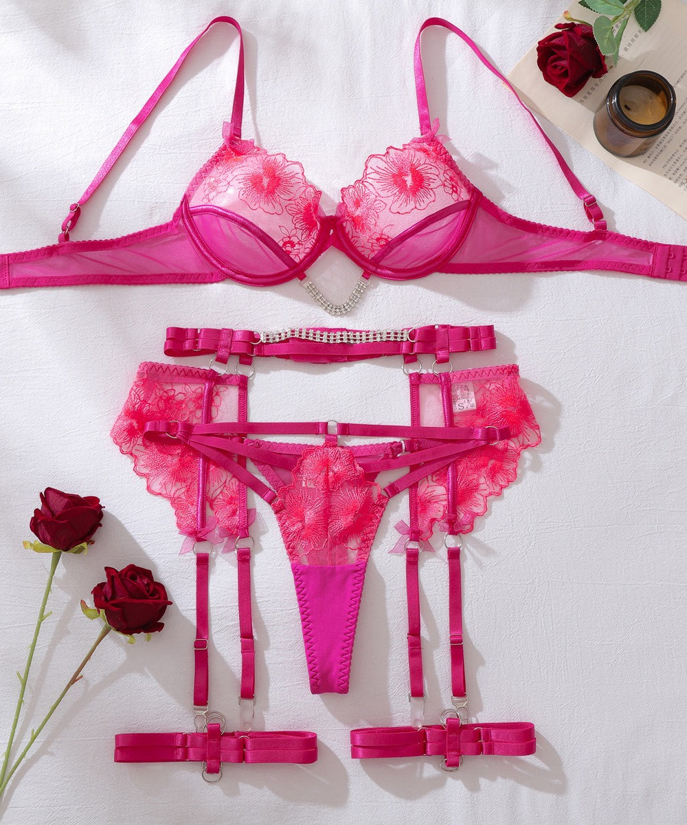 Fuchsia Desire Rhinestone Lingerie Set