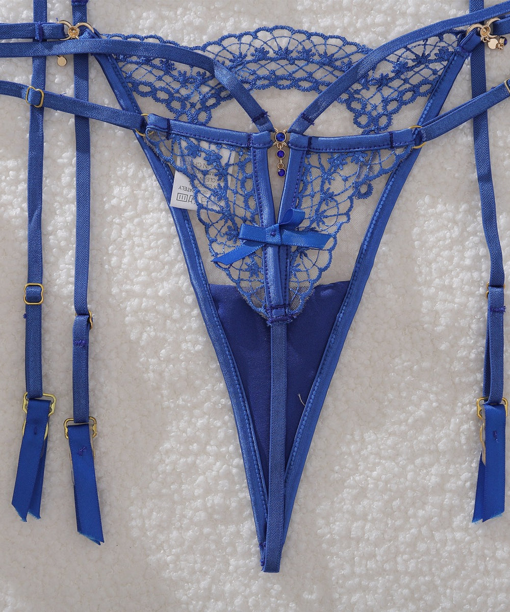 Midnight Inferno Embroidered Lingerie Set (Blue & Black)