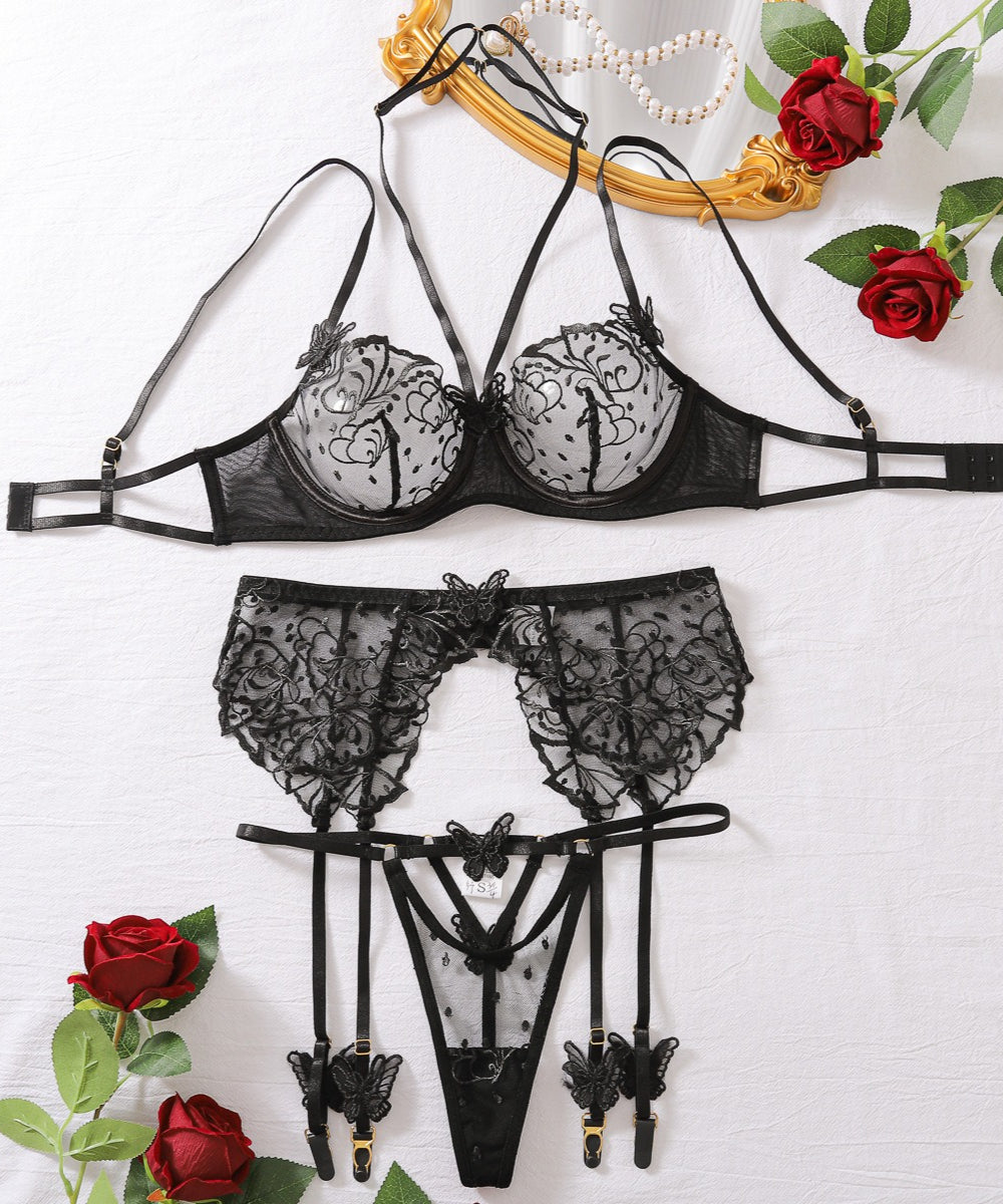 Wings of Desire Embroidered Butterfly Lingerie Set