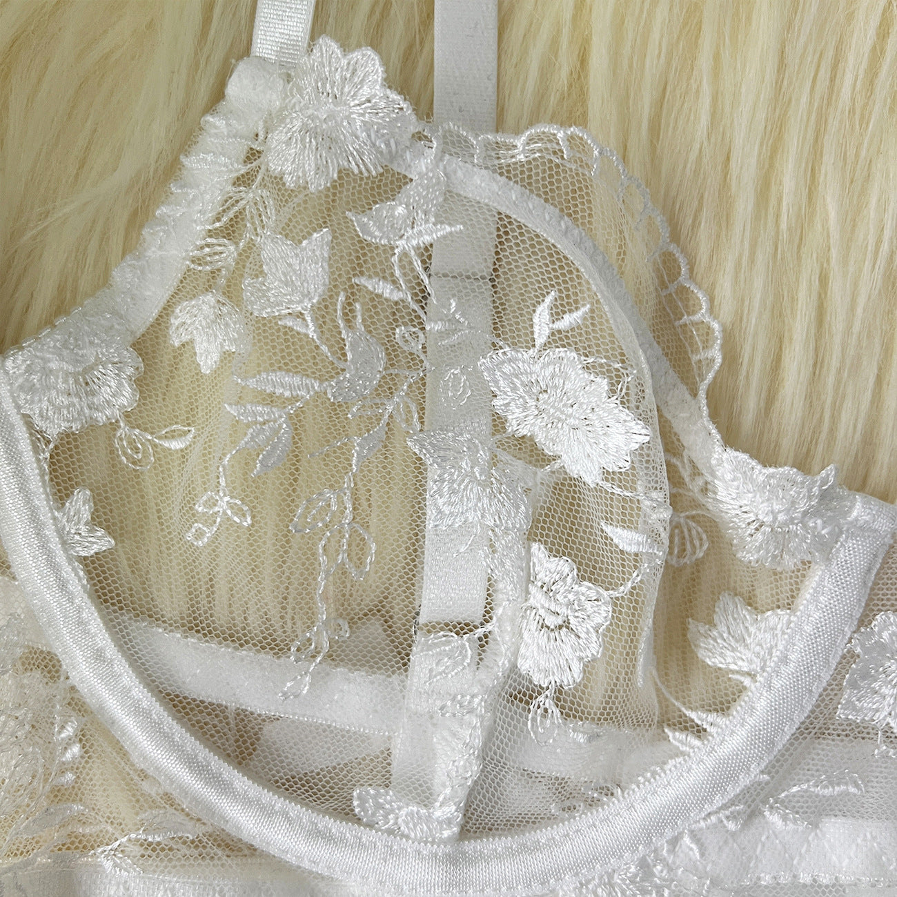 Moonlit Bloom Floral Embroidered Lingerie Set