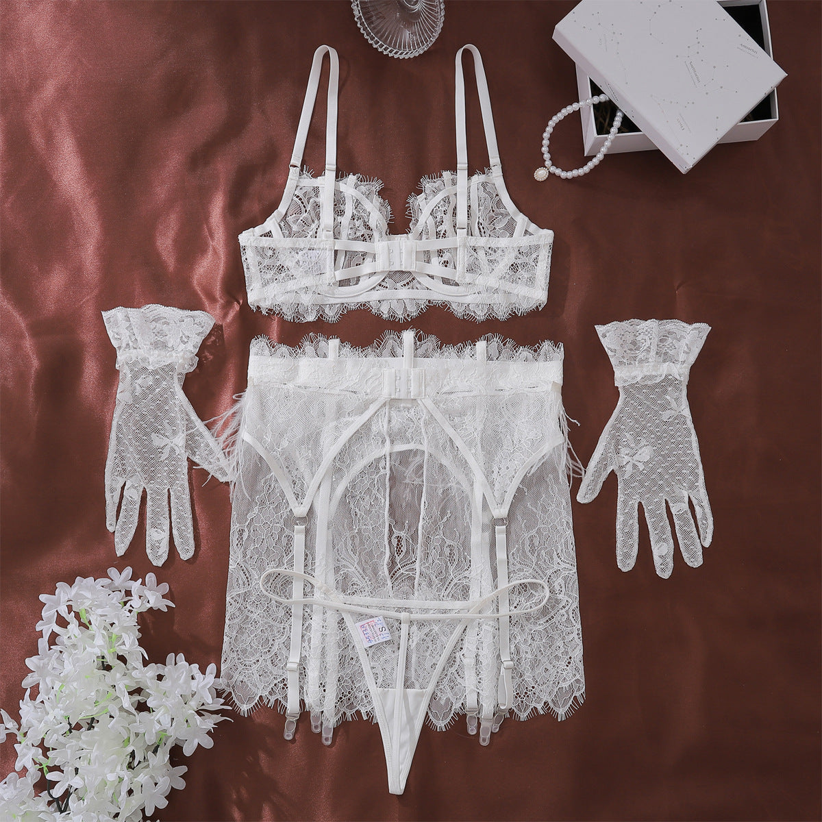 Enchanted Grace Feather & Lace Lingerie Set