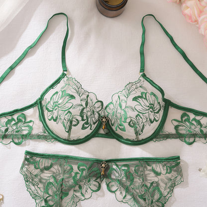 Emerald Enchantment Embroidered Lingerie Set