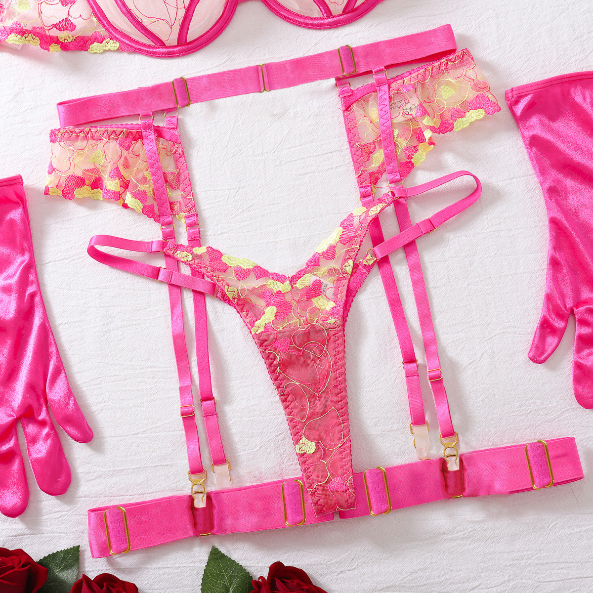 Radiant Romance Hot Pink Embroidered Lingerie Set
