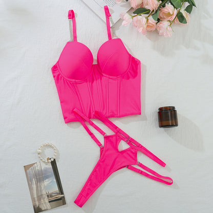 Electric Desire Hot Pink Rhinestone Strap Bustier Set
