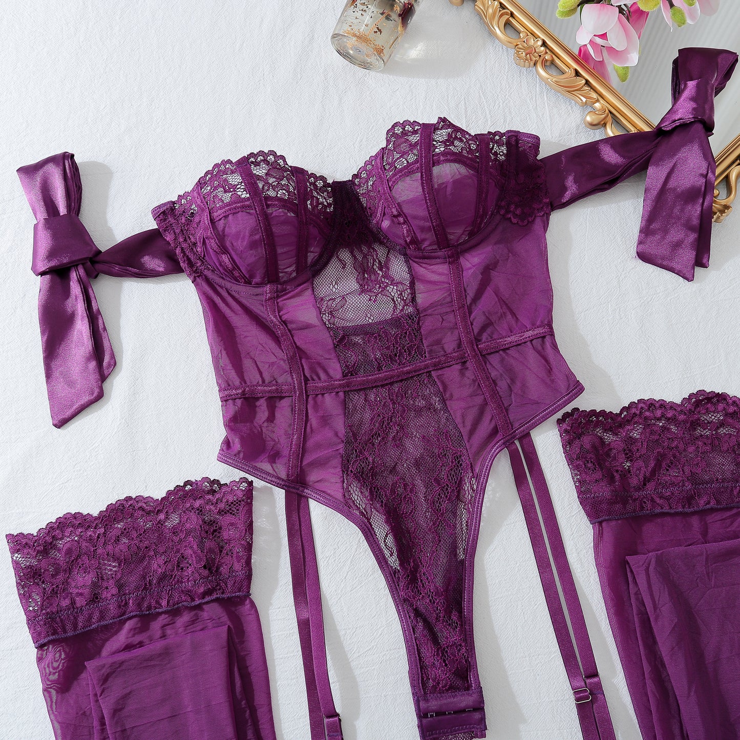 Velour Enchante Lace Bodysuit Set