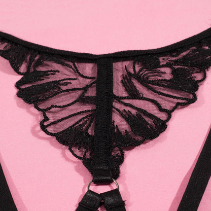 Obsidian Bloom Embroidered Harness Lingerie Set