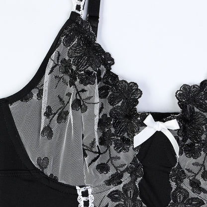 Velvet Eclipse Embroidered Lace Bodysuit