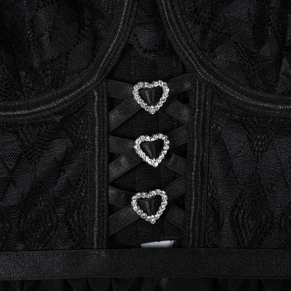Black Rosette Bustier Set