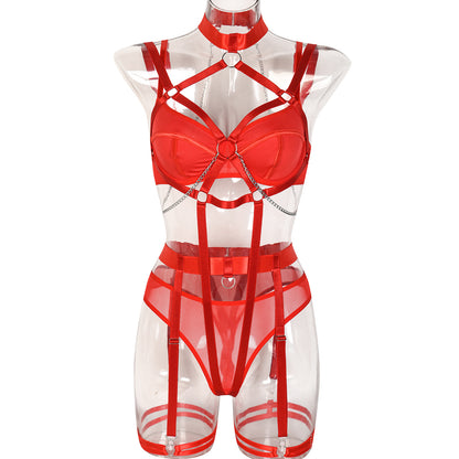 Seductress Symphony Strappy Chain lingerie Set (Black & Red)