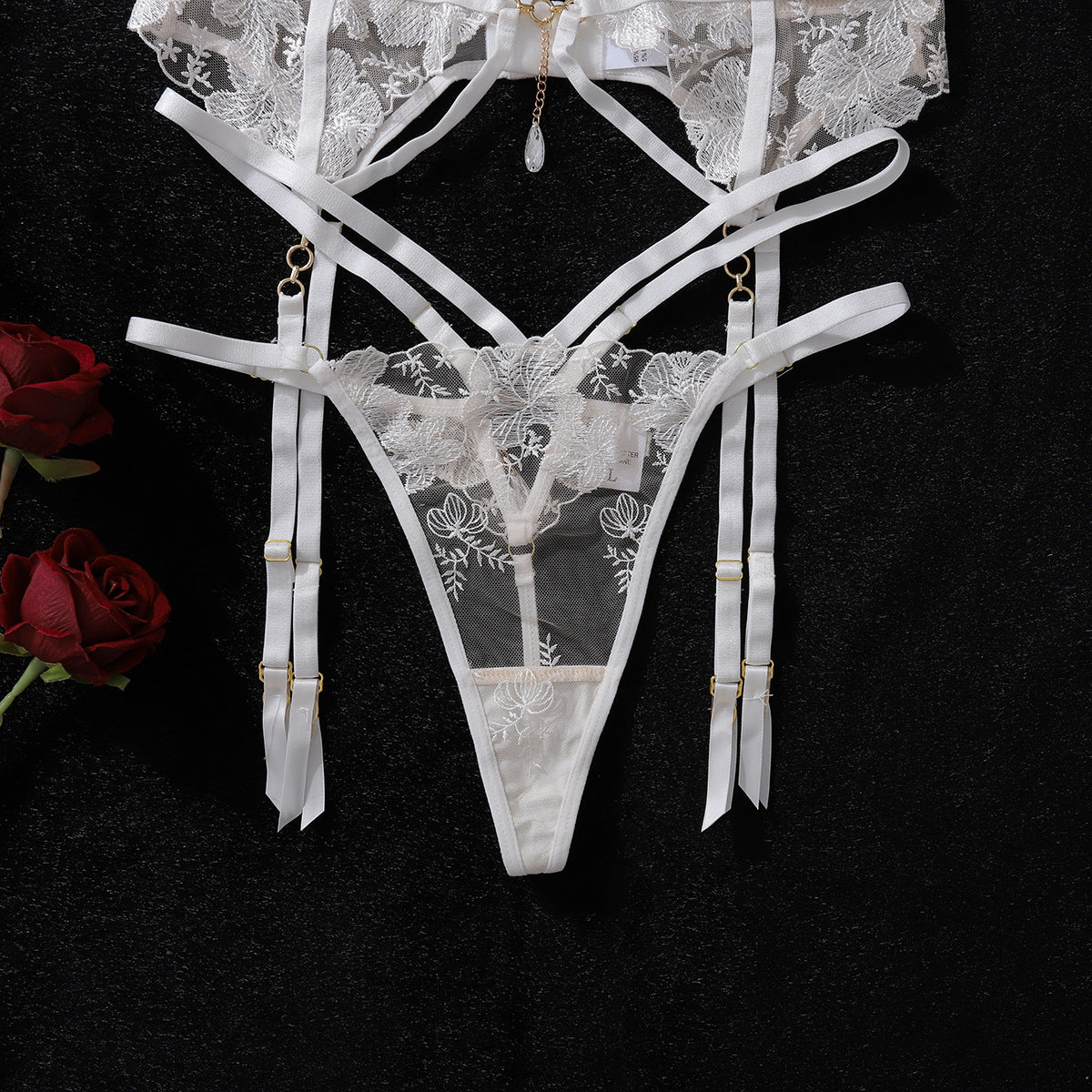 Gilded Petal Lingerie Set (White & Radiant Orange)