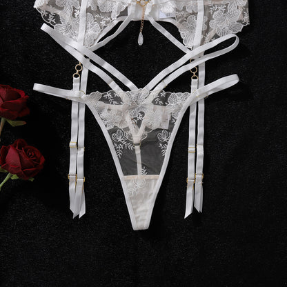 Gilded Petal Lingerie Set (White & Radiant Orange)