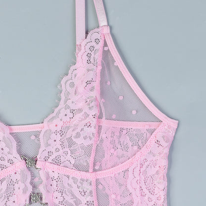 Conjunto de vestido de encaje lunar (morado y rosa)