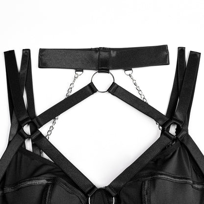 Seductress Symphony Strappy Chain lingerie Set (Black & Red)