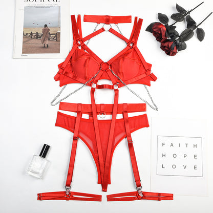 Seductress Symphony Strappy Chain lingerie Set (Black & Red)