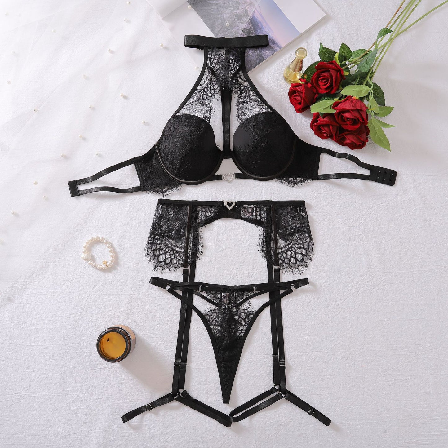 Peacock Enchantress Halter Lace Lingerie Set