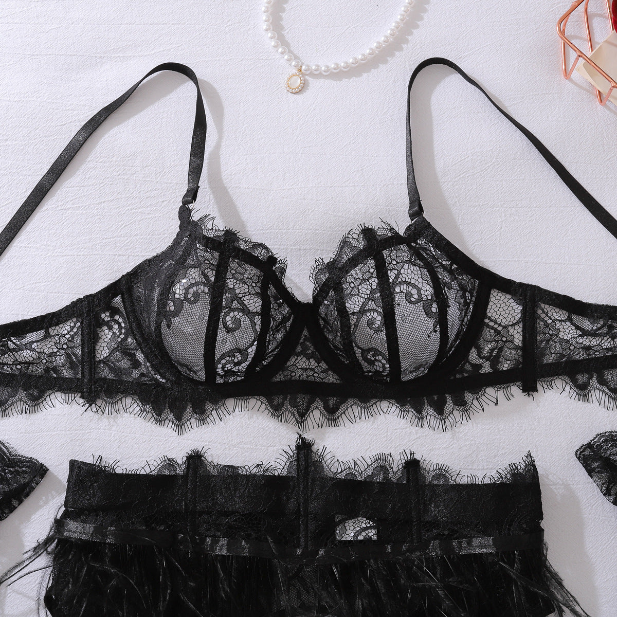 Enchanted Grace Feather & Lace Lingerie Set