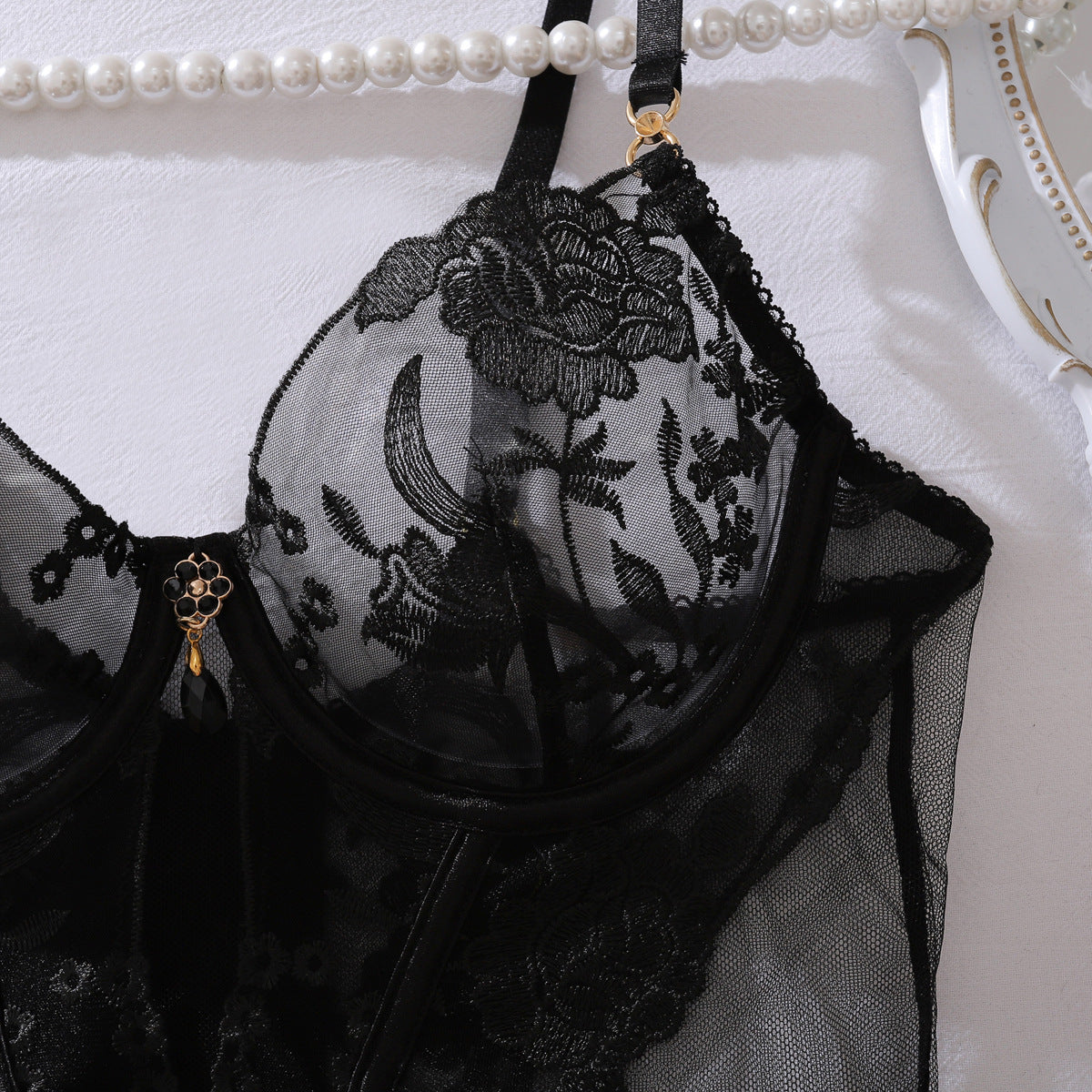 Scarlet Seduction Floral Burlesque Bustier Set (Red & Black)