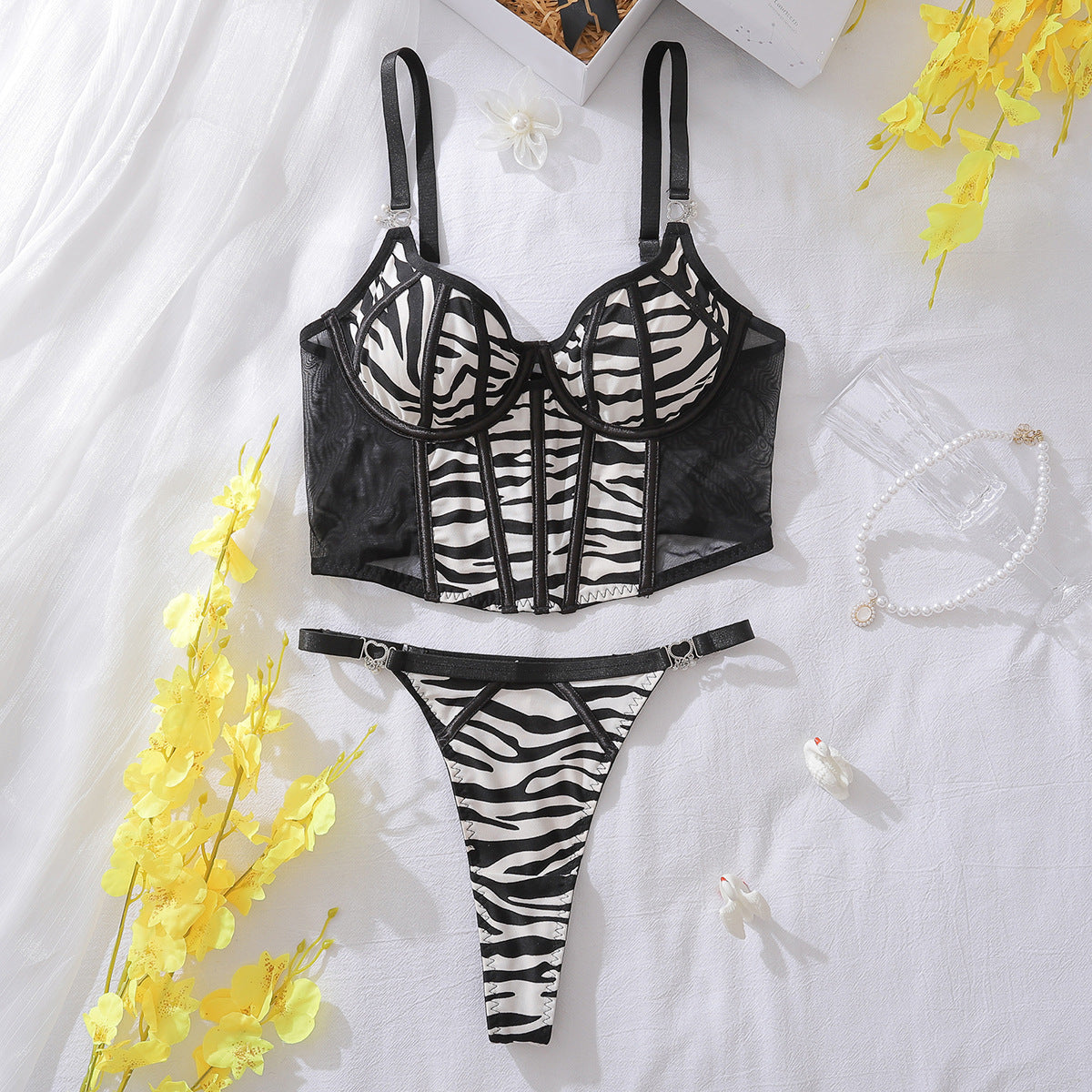 Zebra Noir Bustier Set