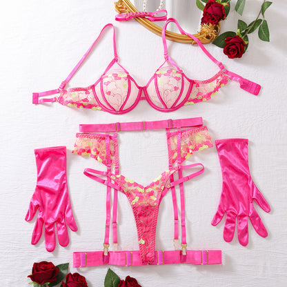 Radiant Romance Hot Pink Embroidered Lingerie Set