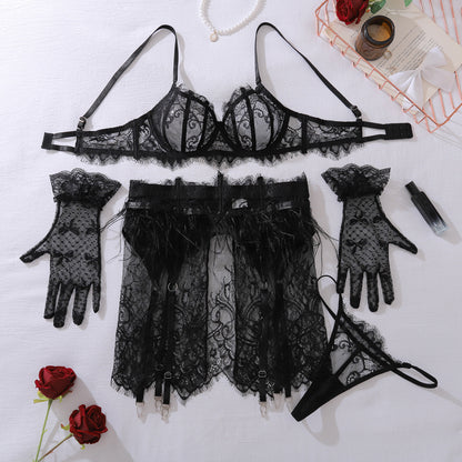 Enchanted Grace Feather & Lace Lingerie Set